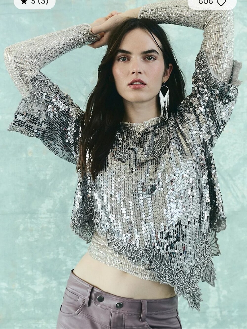 Shine So Bright Top Free People Silver Sequin Embellished Top Large Euc